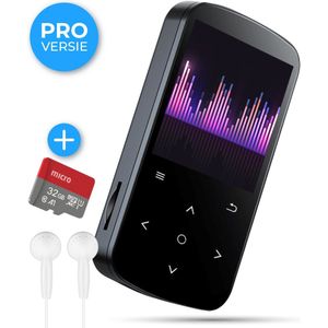 Nuvance - MP3 Speler met Touchscreen en Bluetooth - Incl. Oordopjes en 32GB SD Kaart - met Clip - Voice Recorder Digitaal - met FM Radio - Zwart