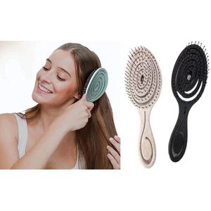 2 Stuks - Anti-Klit Haarborstels Meisjes en Dames - Onklit Detangler - Zwart en Beige