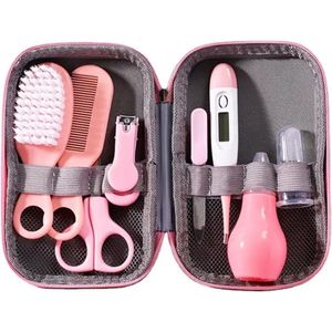 8 Delig Baby Verzorgingsset - Kam Borstel - Nagelschaar Vijl - Thermometer - Roze