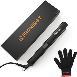 Phonergy Shine- Stijltang- Krultang -2025- 2 in 1 - LED display - Titanium - Keramisch- Infrarood Technologie - Draagtas - High end - Mat zwart