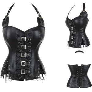 Sexy & Stoer Korset - zwart - maat L - Faux Leather - zandloperfiguur - Warrior - Kinki - corset - met gespen - uniseks - dominatrix - PU - Kinky