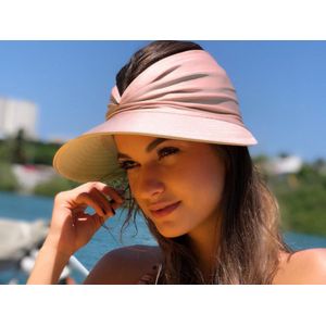 Stijlvolle roze dames hoed - hoofddeksel - zonneklep - bescherming - open bovenzijde - musthave - trend - ames pet - dameshoed - strandpet - zomerpet