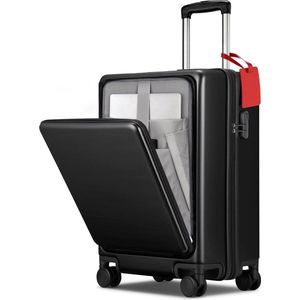VAIVE Handbagage Koffer Met Voorvak - 43L Koffer - Lichtgewicht Trolley - Zwart
