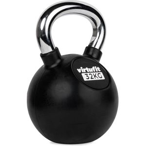 VirtuFit Kettlebell - Rubber/Chroom - 32 kg - Zwart - Sport Gewicht - Duurzaam Design - Ergonomische Handgreep - Geschikt voor CrossFit & Fitness - Conditietraining