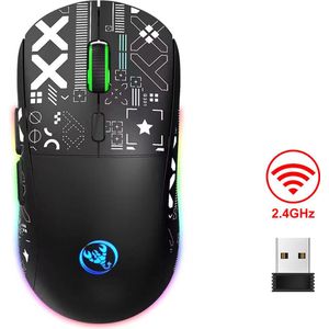 HXSJ T90 2.4G Stille Draadloze Gaming Muis - Bluetooth - Computermuizen - Ultra licht - RGB Verlichting - Zwart