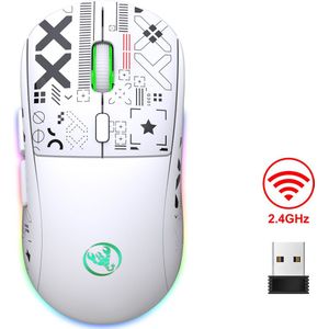 HXSJ T90 2.4G Stille Draadloze Gaming Muis - Bluetooth - Computermuizen - Ultra licht - RGB Verlichting - Wit