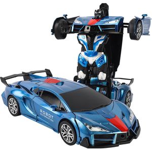MEWAU 1:18 RC transformerende auto/robot - 2 in 1Afstand Bestuurbare Auto -Gebaar waarneming - Speelgoed Auto - Blauw - droge celbatterij