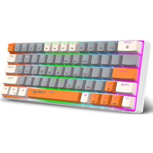 HXSJ V500 Bedrade Gaming Toetsenbord - Mechanisch - RGB - Blue Switch - 63 toetsen - QWERTY toetsenbord - Wit oranje