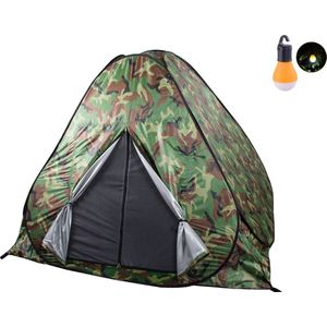 Camouflage Tent voor 2 personen met Muggennet + Campinglamp - Pop-up Tent - Handige Opberg Rugzak - Ideaal voor Hiking Kamperen Vissen Festival Survival- Visserstent - Camping - Speeltent
