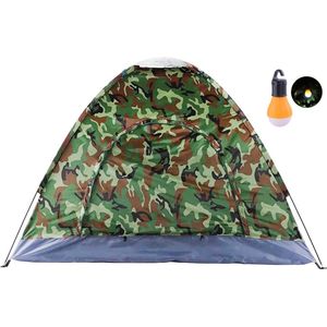 Camouflage Tent voor 2 personen met Muggennet + Campinglamp - Handige Opbergtas - Ideaal voor Hiking Kamperen Vissen Festival Survival- Visserstent - Camping - Speeltent