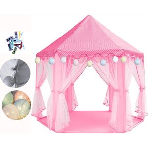 Prinsessen Kasteel Speeltent voor Kinderen Roze Wit Met Bodem met Led Verlichting - Vanaf 3 Jaar - 140x140x140cm - Kinderen Tent Kasteel - Voor binnen en Buiten
