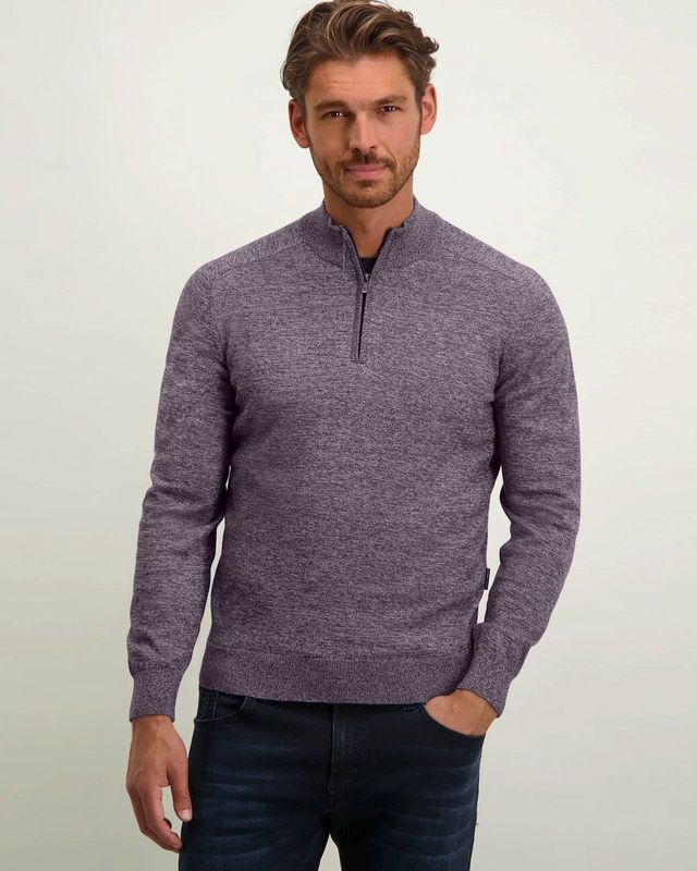 State of Art - Trui - Paars/Grijs Gemêleerd - Katoen - Half Zip