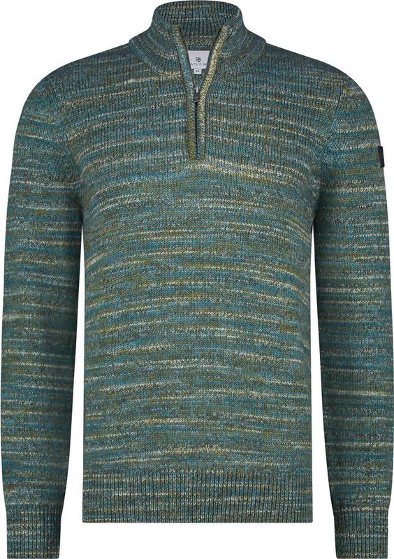 State Of Art Half Zip Trui Melange Groen - Heren - Pullovers