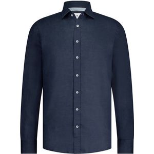 State of Art, Overhemden, Heren, Blauw, M, Linnen, Effen Linnen Overhemd Lange Mouw