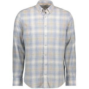 State of Art - Casual Overhemd - Lichtblauw-Beige-Wit - 50% Linnen-50% Katoen