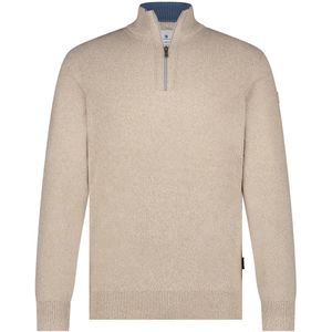 State of Art - Half Zip Trui - Beige Gemeleerd - Katoen Polyester - Wijde Fit
