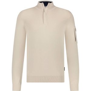 State of Art - Half Zip Trui - Beige - Viscose/Polyamide - Zak op Mouw