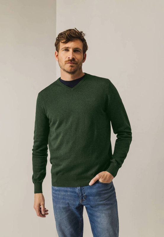 State of Art Heren trui groen (Maat: S) - Effen - Halslijn: V-hals,