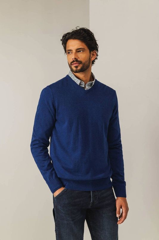 State of Art Heren trui blauw (Maat: S) - Effen - Halslijn: V-hals,