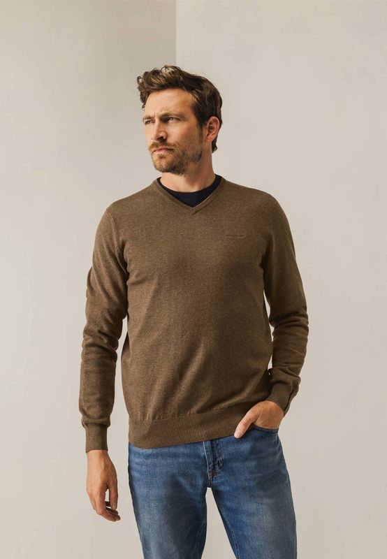 State of Art Heren trui bruin (Maat: S) - Effen - Halslijn: V-hals,