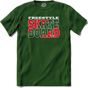 Freestyle Skateboard | Skaten - Skateboard - T-Shirt - Unisex - Bottle Groen - Maat M
