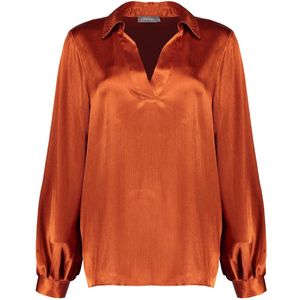 Geisha - Blouse - Oranje - Satin Look - Fijne Gestreepte Structuur
