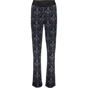 Zwarte broek met blauw-beige motief - Flared fit