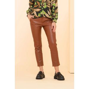 Capri Broeken - Cognac - 100% Polyester - High Rise Fit - Lederlook
