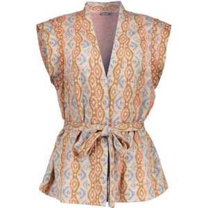 Geisha Gilet 55122-20 - Mouwloos met Glitterdetail en Print in Zand- en Blauwtinten