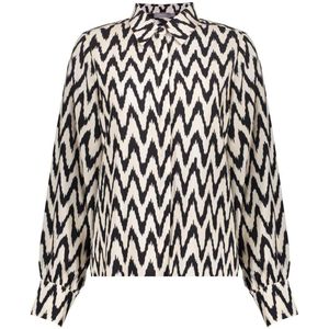 Geisha Blouse - Zigzagprint Zwart-Wit - Lange Mouwen