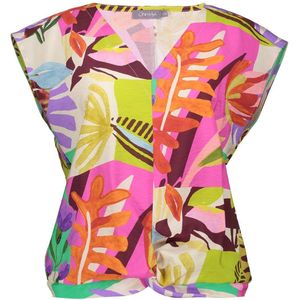 Geisha - T Shirt - Kleurrijk - V Hals - Geel/Roze - Dames