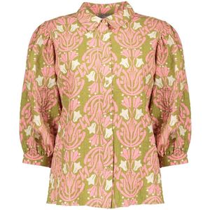Groene blouse met ecru-roze print