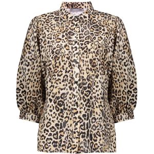 Geisha Blouse Beige - Dierenprint met 3/4 Pofmouwen