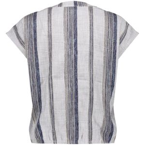 Ecru-blauwe blouse met gestreept motief