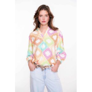 Ecru blouse met kleurrijke print