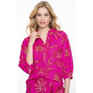 Geisha - Blouse - Fuchsia/Off-white - Palmboomprint - Rechte Valling