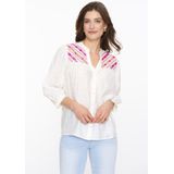 Geisha - Blouse 53401-14 - Off-White/Fuchsia/Orange - 3/4 Mouwen - V-Hals