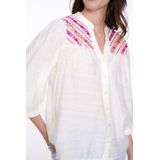 Geisha - Blouse 53401-14 - Off-White/Fuchsia/Orange - 3/4 Mouwen - V-Hals