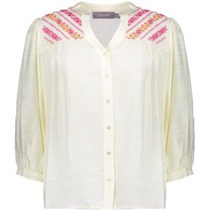Geisha - Blouse 53401-14 - Off-White/Fuchsia/Orange - 3/4 Mouwen - V-Hals
