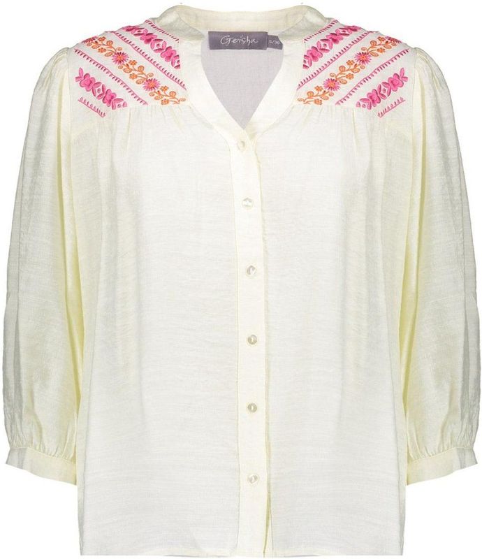 Geisha - Blouse 53401-14 - Off-White/Fuchsia/Orange - 3/4 Mouwen - V-Hals