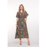Geisha - Jurk 57348-20 - Sand/Green/Blue - Rechtvallend - V-hals - Leopard Print