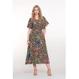 Geisha - Jurk 57348-20 - Sand/Green/Blue - Rechtvallend - V-hals - Leopard Print