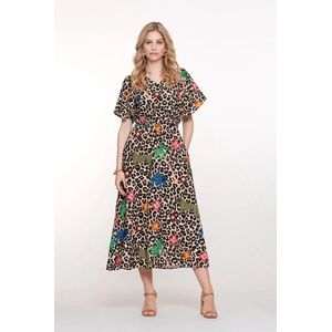 Geisha - Jurk 57348-20 - Sand/Green/Blue - Rechtvallend - V-hals - Leopard Print