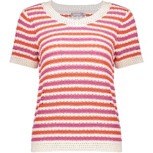 Geisha - T-shirt - Gebreid - Off-white/coral/cyclame - 60% Polyester, 40% Acryl