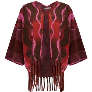 Geisha - Vest Poncho - Brown/red - Met Swirlprint En Franjes