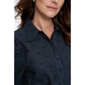 Geisha - 53533-14 - Blouse - Navy - V-hals - Lange Pofmouwen