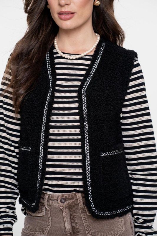 Geisha - 55541-19 - Gilet - Teddy - Mouwloos - Geweven Bies