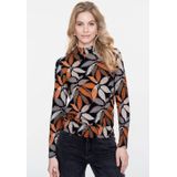 Blousetops - Striped Ajour - Zwart/Off-white - Aangesloten Pasvorm - Lange Mouwen