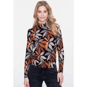 Blousetops - Striped Ajour - Zwart/Off-white - Aangesloten Pasvorm - Lange Mouwen