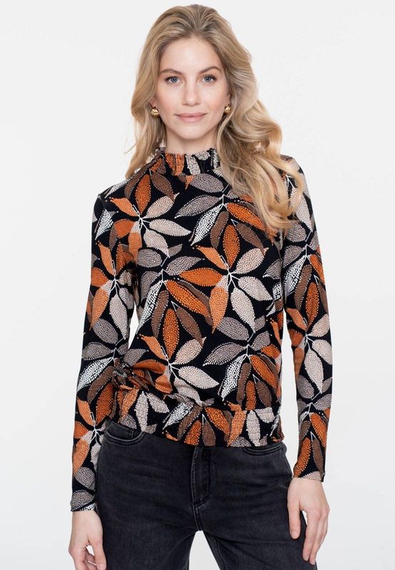 Blousetops - Striped Ajour - Zwart/Off-white - Aangesloten Pasvorm - Lange Mouwen